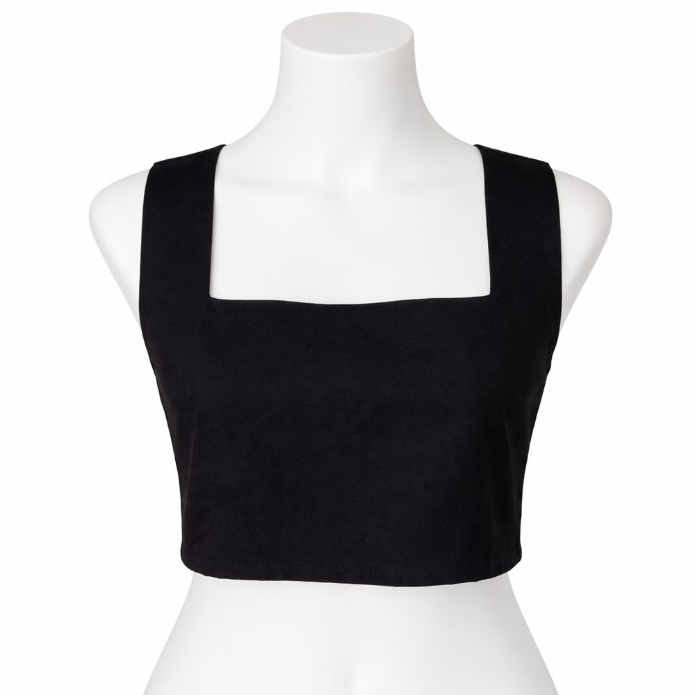 Kourt Willow Sleeveless Black Linen Blend Square Crop NWT Top S $147‎